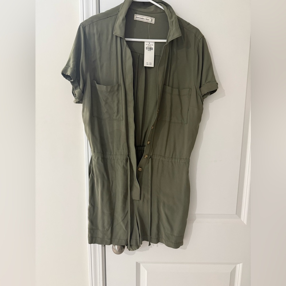 Abercrombie & Fitch Army Green Button-Up Romper